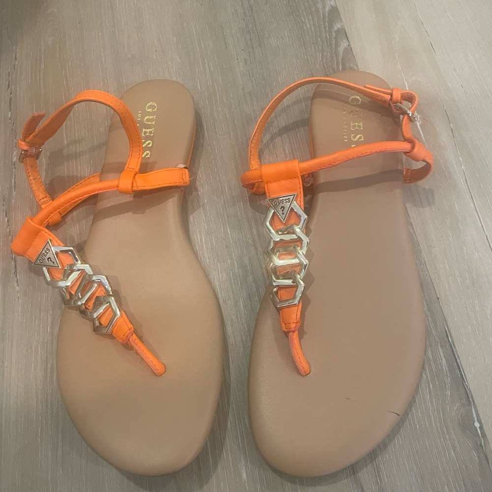 GUESS Vibrant Orange Sandals with Metallic Details